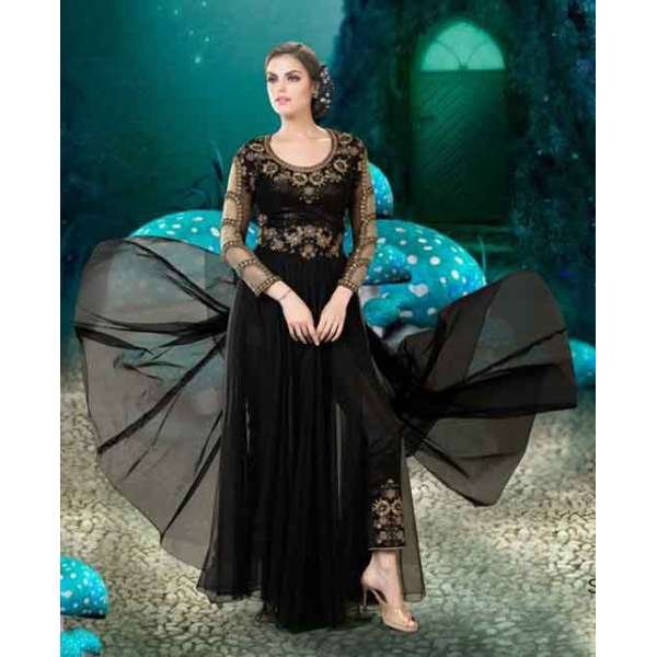 6010 BLACK SHAZIYA SEMI STITCHED DESIGNER GOWN
