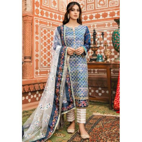 Blue Depths Pakistani Designer Lawn Suit