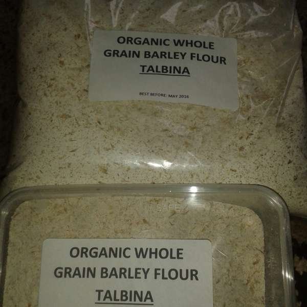 Freshly stone milled organic whole grain barley flour 