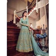 TURQUOISE BLUE HEAVY EMBROIDERED INDIAN WEDDING SLIT STYLE GOWN TURQUOISE BLUE HEAVY EMBROIDERED INDIAN WEDDING SLIT STYLE GOWN