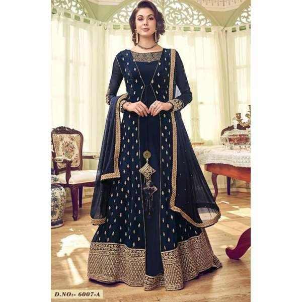 NAVY BLUE GEORGETTE INDIAN JACKET STYLE ANARKALI DRESS