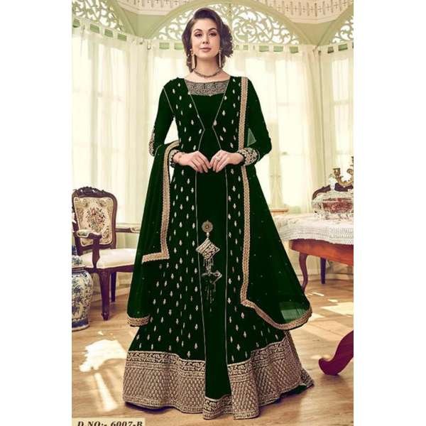 GREEN GEORGETTE INDIAN JACKET STYLE ANARKALI DRESS