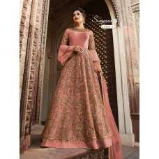 Pink Indian Bridal Net Chiffon Anarkali Dress
