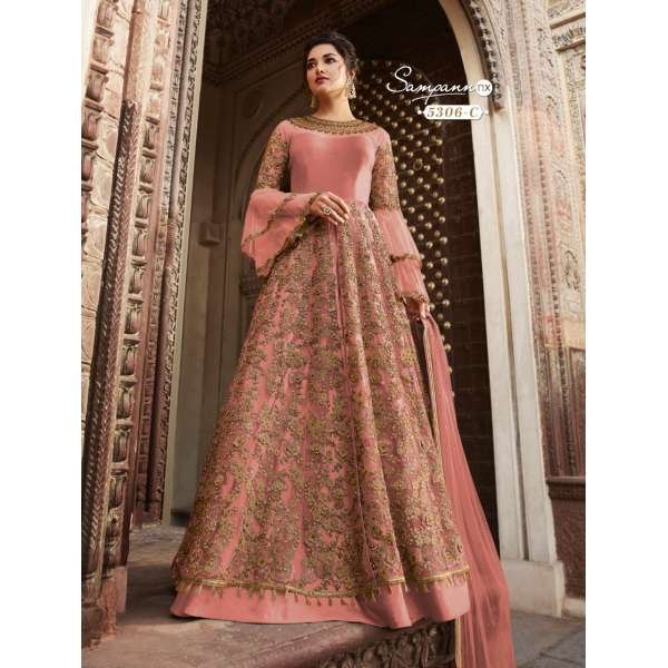 Pink Indian Bridal Net Chiffon Anarkali Dress