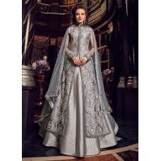 Silver Net Floor Length Wedding Anarkali Dress