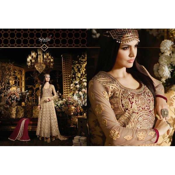 Beige Heavy Anarkali Suit Party Wear Indian Gown