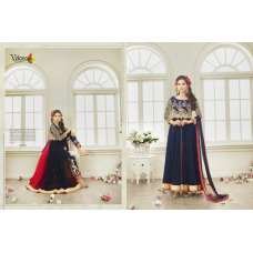 Blue Embroidered Georgette Long Anarkali Dress