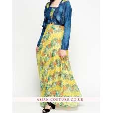 Stunning Floral Denim Bolero Maxi Dress
