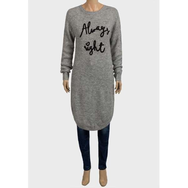 Grey Designer Slogan Jumper Dress