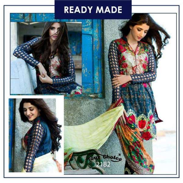 2182 GREY PAKISTANI STYLE LAWN COTTON READY MADE SALWAR KAMEEZ 