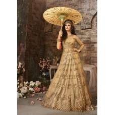 Gold Bridal Anarkali Dress Indian Designer Embellished Gown