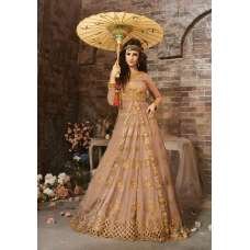 Peach Net Embroidered Anarkali Dress Special Party Wear Maxi