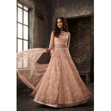 Peach Net Heavy Embellished Wedding Wear Anarkali Dress