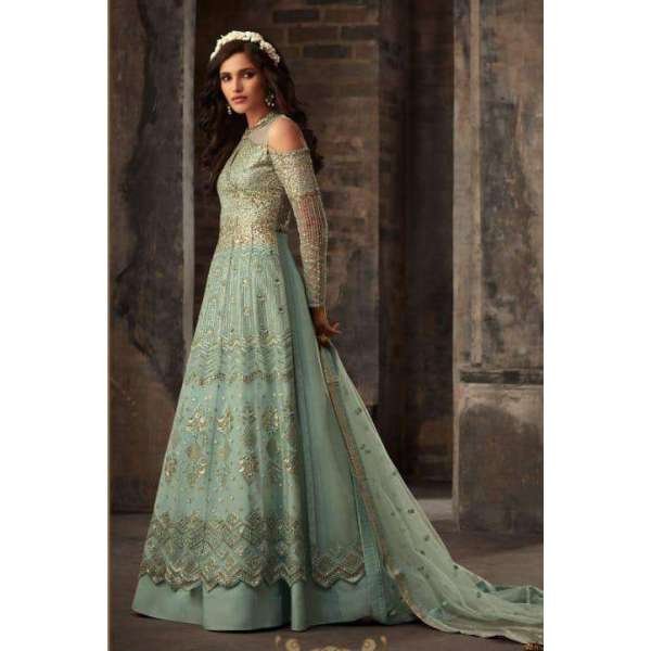 Sea Green Heavy Embroidered Bridesmaid Dress