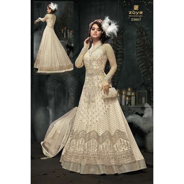 Beige Party Wear Anarkali Suit Pakistani Wedding Dress